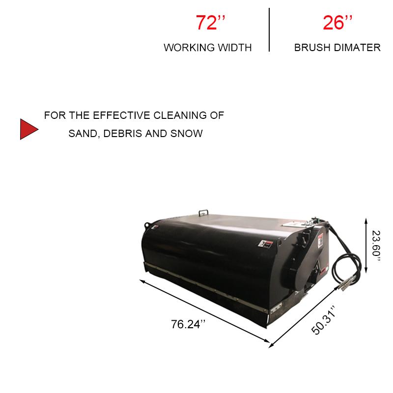 Landy Attachments 72" Skid Steer Pickup Box Broom Sweeper, Fits Universal Skid Steer Quick Attach
