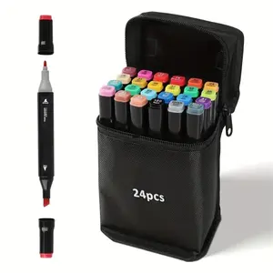 24 Color Alcohol Marker Double-ended Art Pen For Painting,  markers thin ,sketching, card making, perfect for artists, students, adults, comes with a carrying case
