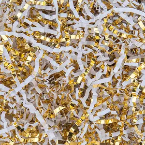 8.5oz Crinkle Shredded Cut Paper Filler Decorative Packaging Stuffing Cushioning Confetti for Gift Baskets Boxes Crafts Easter Birthday Wedding Party Favor Gold White