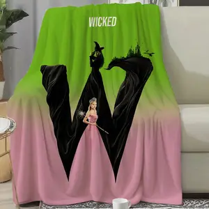 Halloween horror theme Wicked the Musical Themed Fleece Blanket - Soft Flannel All-Season Cozy Throw with Elphaba & Glinda Design, Emerald Green & Pink Contemporary Bedding for Fans, Christmas, Birthday, Wedding Gifts