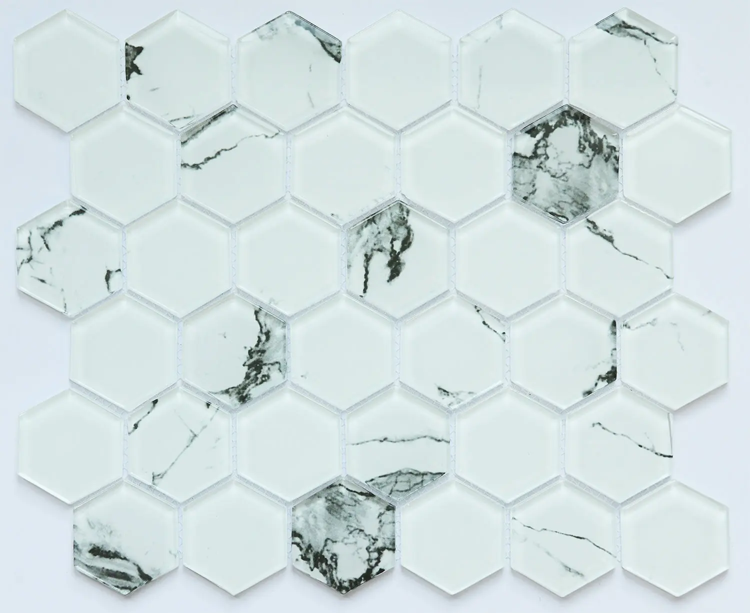 Bianco Carrara Glass 2” Hexagon Glass Mosaic Tile