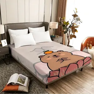 Cartoon Bear Sponge Mattress with Orange on Head Sitting on Lotus Flower - Suitable for bedrooms, rental apartments, student dormitories, and is an essential sleep mat.