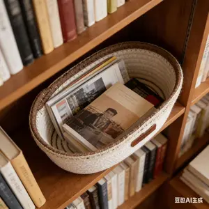 Nordic Rope Shelf Baskets Woven Natural Fiber Storage Organizer for Home Office Desktop Key Cosmetics Sundries 0.85x0.53x0.26ft Housewarming Gift