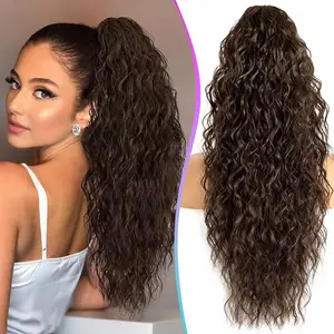 Claw Clip Ponytail Extension for women - 26" Long Curly Drawstring Ponytail Hair Extensions for Women, Strong Hold Fluffy Natural Looking Synthetic Hair Pieces for Women Daily Use(Dark Brown) hair extension synthetic  Colorful Heat-Resistant Tinsel Kit