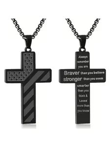 Cross Necklace with Bible Verse &American Flag Pendant-Stainless SteelMen's Jewelry Gift | Faith-Inspired, Bold &Patriotic Chain for Him