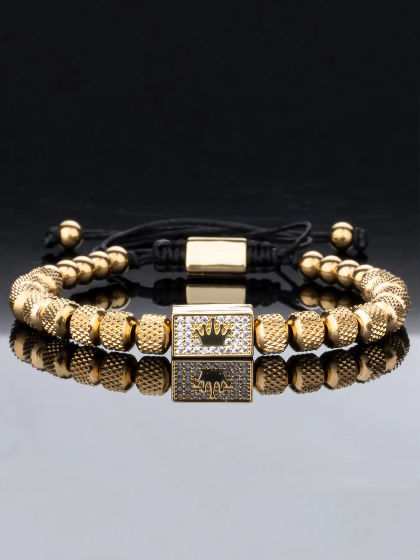 Luxury Casual Fashion Men's Stainless Steel Bracelet, Adjustable Beaded Crown Design, Women's Jewelry Gift, Holiday Present, Adjustable Slider Bracelets, Metal Bracelet, Fashionable Bracelet Style
