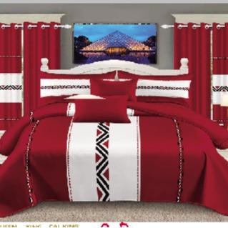 Surprise! 9-piece home decor set (various patterns available): bedspread 1 + printed pillowcases 2 + curtains 6 (printed ×2, solid color ×4), all-season, suitable for home decoration, making the bedroom more beautiful