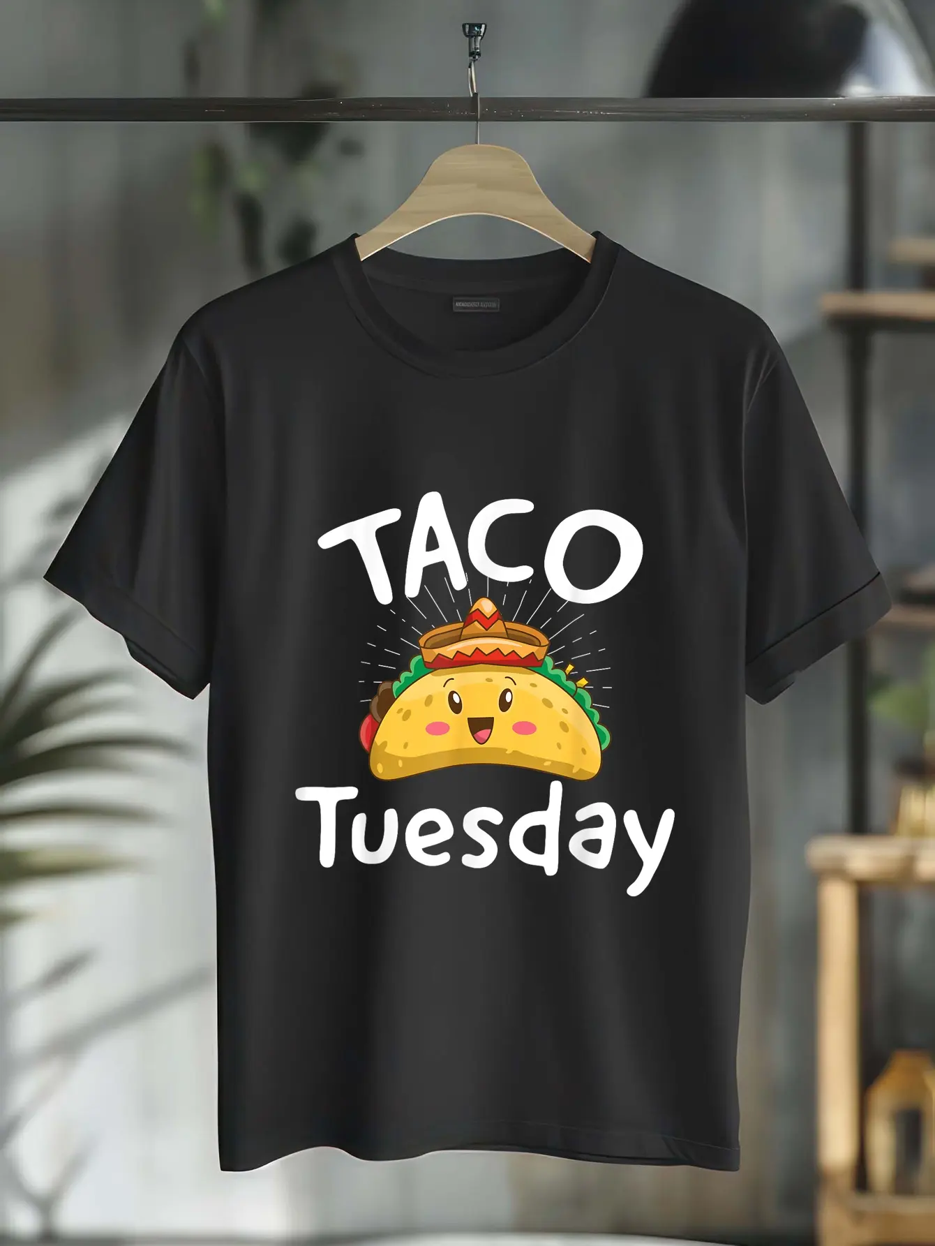 Vintage Menswear Graphic T-Shirt, Taco Tuesday Distressed Cotton Top, Casual Shortsleeve Round Neck Streetwear Tee, Tshirt, Funny Print, Playful Look