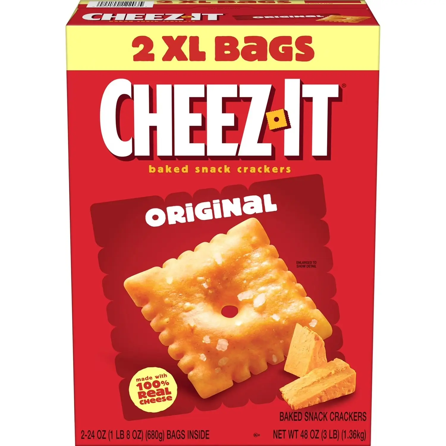 Cheez-It Original Crunchy Cheese Crackers - Baked Grain Crisps, Non-Fried Baked Treats, 2-Pack (24 oz Per Pack)