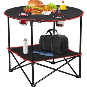 Portable Camping Table Folding, Picnic Table, Lightweight Folding Table, Waterproof Canvas Beach Table for Outdoor Use with 4 Cup Holders and Carrying Bag for Camping, Beaches, Campfires and Tailgate Parties