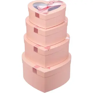 Pink Heart Shaped Boxes for Flower Arrangements Heart Boxes  Set of 4 Nesting  Boxes with Clear Lids for Present, Bridesmaid, Proposal, Birthday