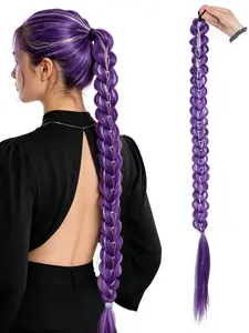 28-Inch Synthetic Braided Wig, K-Pop Style, Flashy Ponytail Extension, Super Long Shiny Hair, Adult Cosplay Hairstyle, Synthetic Wigs