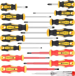 15-Piece Magnetic Screwdriver Set – 5 Phillips, Slotted & Insulated (1000V), Professional Cushion Grip Tools