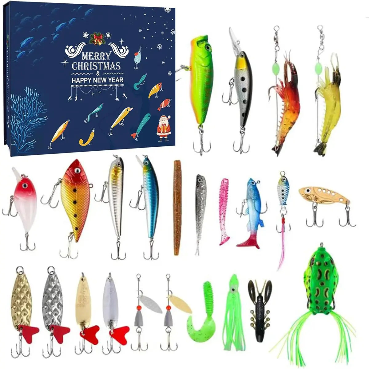 Arrival Calendar 2026 Lure Simulation Bait - 24-day Christmas Countdown Fishing Tackle Set, Christmas Surprise Bait Gift