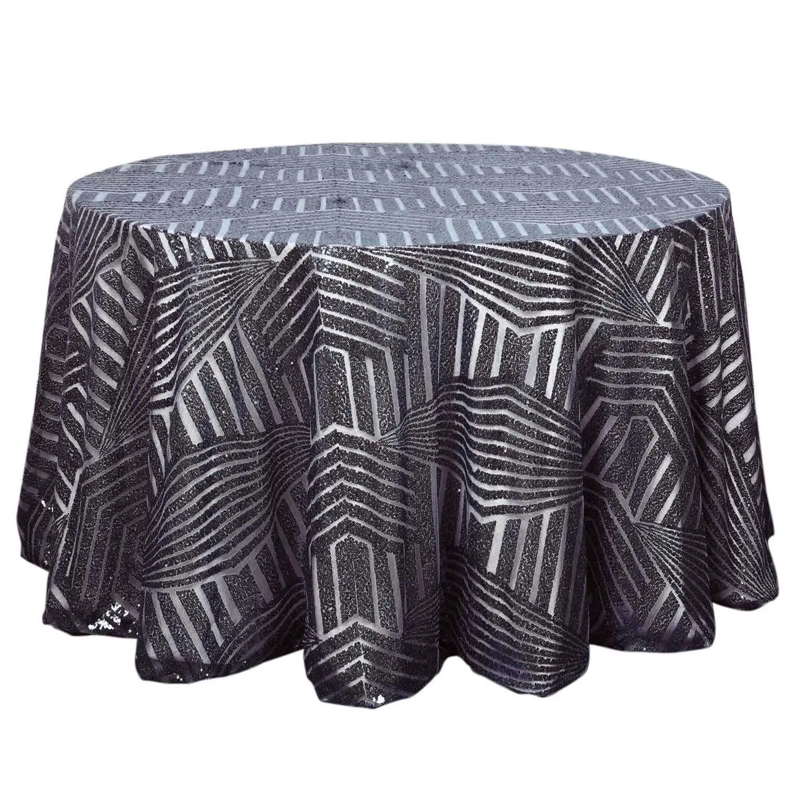 Black Seamless Sequin Diamond Glitz Round Tablecloth, 120" Outdoor Table Cover for Room Decor