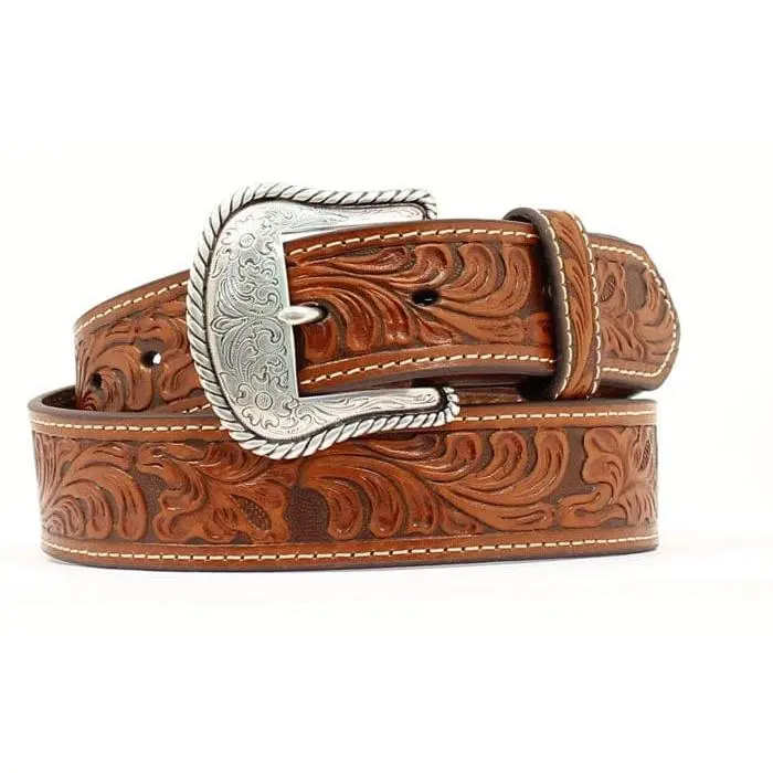 Men’s Vintage Tooled Leather Belt - Adjustable Western Cowboy Belt with Stylish Buckle, Fashion Clothing Accessory, Adjustable Belts
