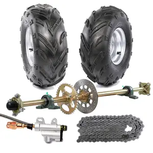 2 Pack 16x8-7 Go Kart Tires and Wheels 4 Stud Rims with 44 inch Rear Live Axle Shaft Kit, 530 120 Link Chain, Brake Caliper Cylinder for ATV UTV Buggy Dune Quad Moped 4 Wheeler Tricycle Drift Trike