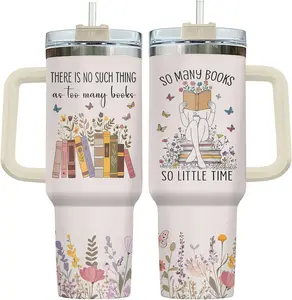 Book Lover Tumbler 40oz with Handle and Straw, So Many Books So Little Time Girl Reading Vacuum Insulated Bookworm Mug, Bookish Gifts for Readers, Librarians & Booknerds