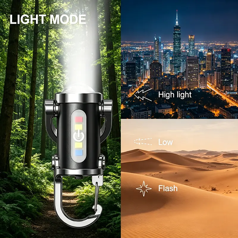 Multifunctional Keychain Mini Flashlight, USB-Rechargeable Waterproof LED Pocket Torch with Clip, 3 Light Modes (High-Low-Strobe), Heavy-Duty Emergency Tool for Outdoor Camping, Home Emergencies