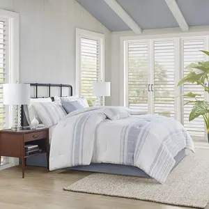 360 Stand 6-Piece Jacquard Woven California King Comforter Set, 110x96x1.5 in, White & Blue, Hypoallergenic, Country Charm & Farmhouse Look for California King Bed (HH10-1867)