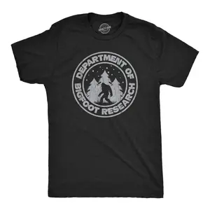 Mens Department Of Bigfoot Research T Shirt Funny Sasquatch Search Tee for Guys Mens Funny T Shirts Cool Vintage Fashion T-Shirt Gift Classic Menswear Funny Sarcastic Short Sleeve Novelty Tees for Guys Black -