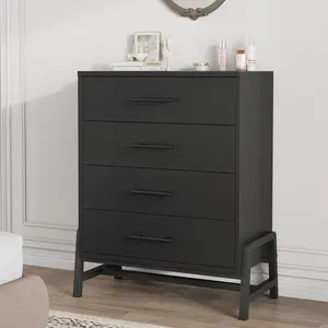 4 Dresser for Bedroom 38in Tall Dresser Tall Drawer with Storage Freestanding Wooden Closet Storage Chest for Living Room Bedroom Entryway-Black