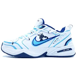 Nike Air Monarch 4 Custom Sneakers Hand-Painted Retro Durable Height-Increasing Unisex Low-Top Dad Shoes Slip-Resistant Lightweight Blue Trending Shoes, House White Official Shoes to Get / Maison Mihara