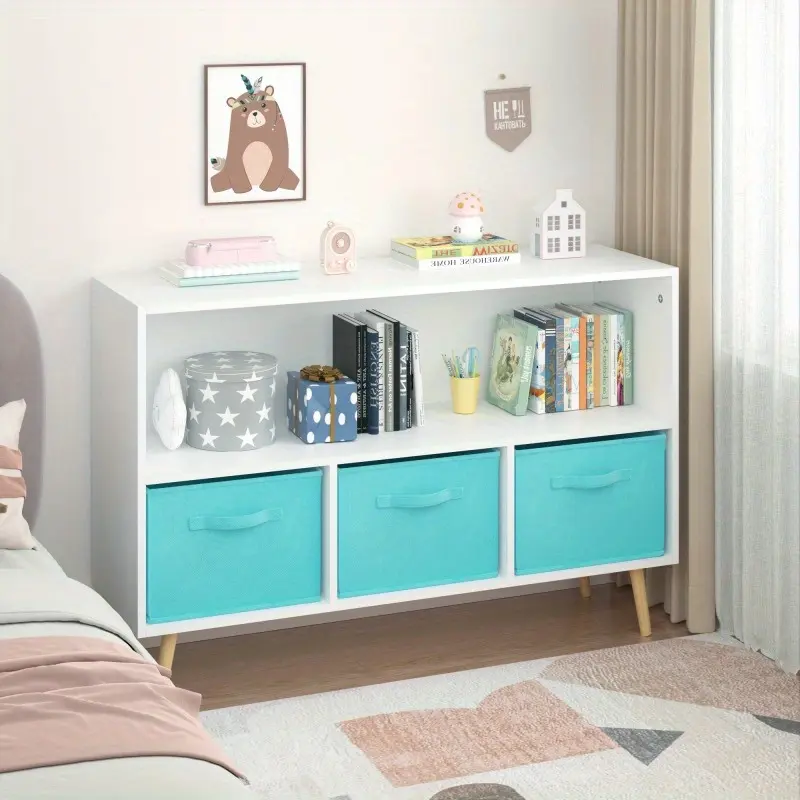 New Exquisite and cute childlike storage cabinet, bookcase with foldable fabric drawers, book display rack, toy storage cabinet, bookcase storage box, can hold small objects, suitable for living room, bedroom, study, small spac