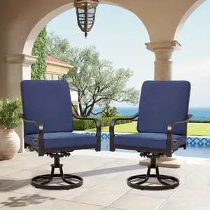 Patio Swivel Dining Chairs Set of 2, Wicker Outdoor Chairs with Metal Frame, Cushions Included, Ideal for Garden/Backyard, Blue