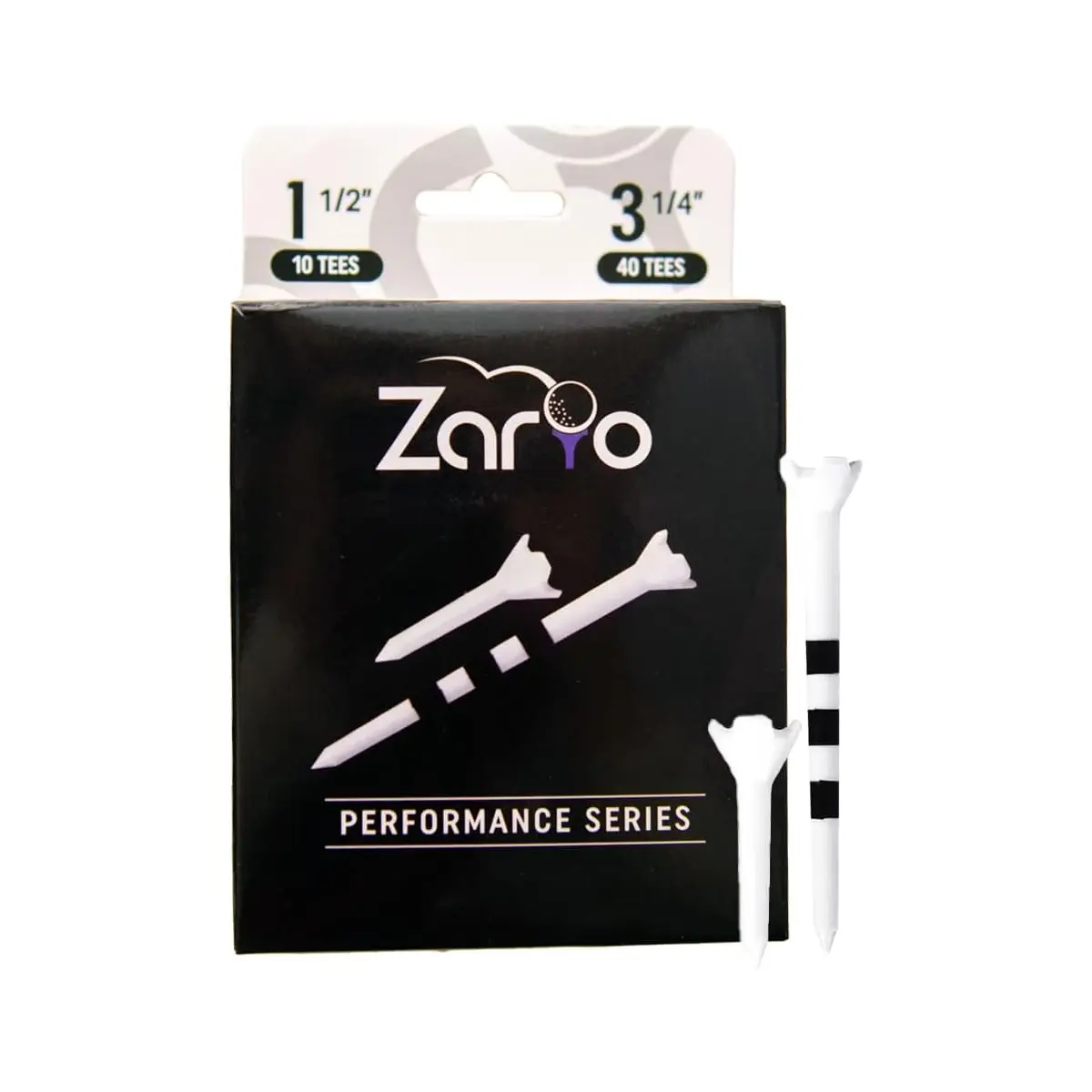 Zario Performance Series Durable Plastic Golf Tees 50-Pack - 40 Long 3 1/4" & 10 Short 1 1/2" Tees for Men & Women - Sleek 4-Prong Design for Smooth Launch Black