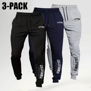 Men's Casual Sports Joggers Pants with Elastic Waist, Breathable Fabric, Letter Print, Multi-Color Options for Running & Fitness