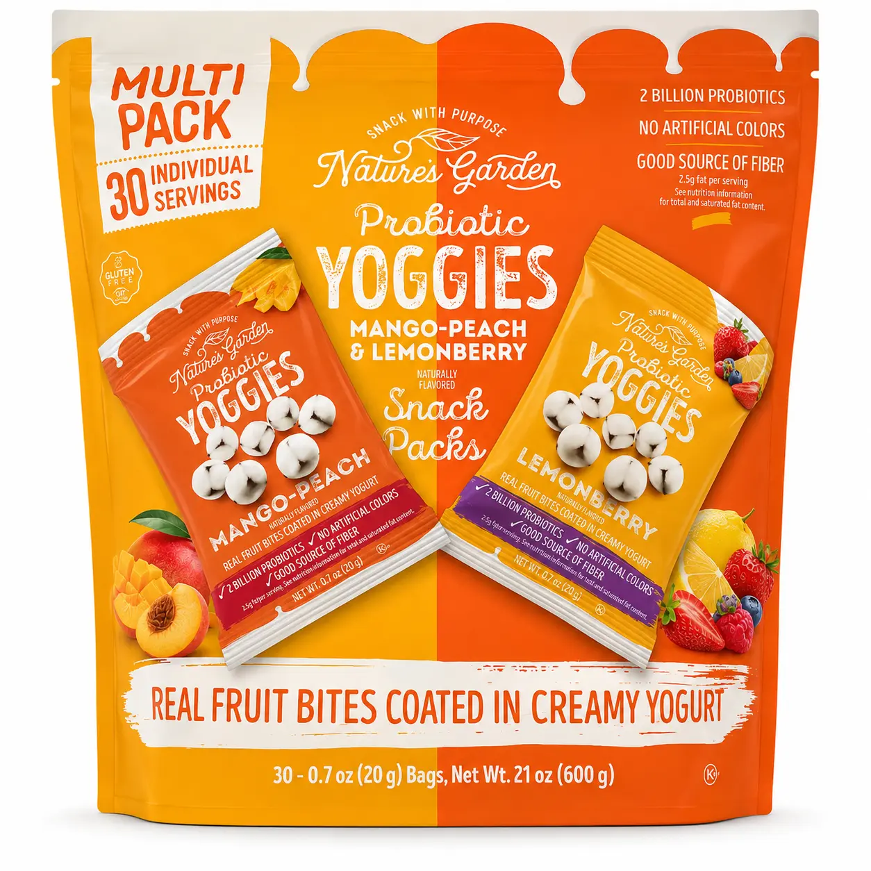 Nature's Garden Yoggies Snack Pack - Probiotic Yogurt Bites, Individually Packaged Multi-Flavor Mini Bites Fruit Snacks