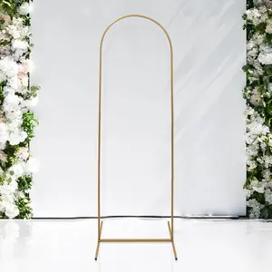 Gold Metal Round Top Chiara Wedding Arch Backdrop Stand, Rectangular Floral Balloon Frame Ceremony Arbor - 6ft