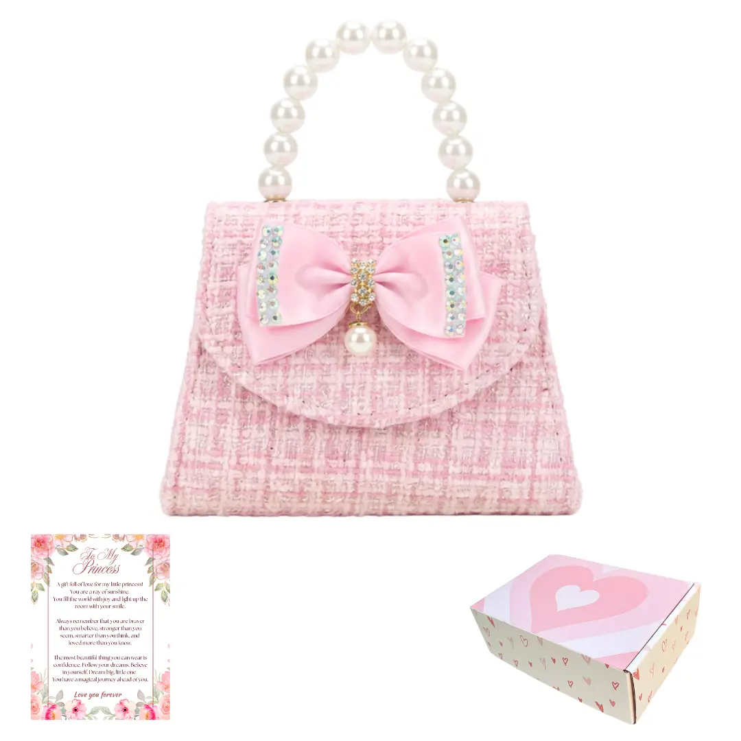 Tweed Little Girl Purse & Gift Box | Mini Purse for Girls Ages 3–6 | Plaid Little Girl Handbag | Designer Kids Purse Children Dress Up Purse
