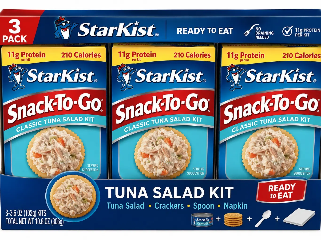Ready-to-Eat Tuna Salad Snack Kit, Includes Crackers & Accessories, 3.6 oz Kits, 3 Pack Ready-to-Eat Tuna Salad Snack Kit, Includes Crackers & Accessories, 3.6 oz Kits, 3 Pack