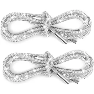 2Pcs Shoe Strings For Sneakers, Crystal Bling Bling Shiny Round Shoe Laces for Sneakers, Drawstring Cords Hoodie String Replacement for Sweatpants Shorts Crystal Hoodies