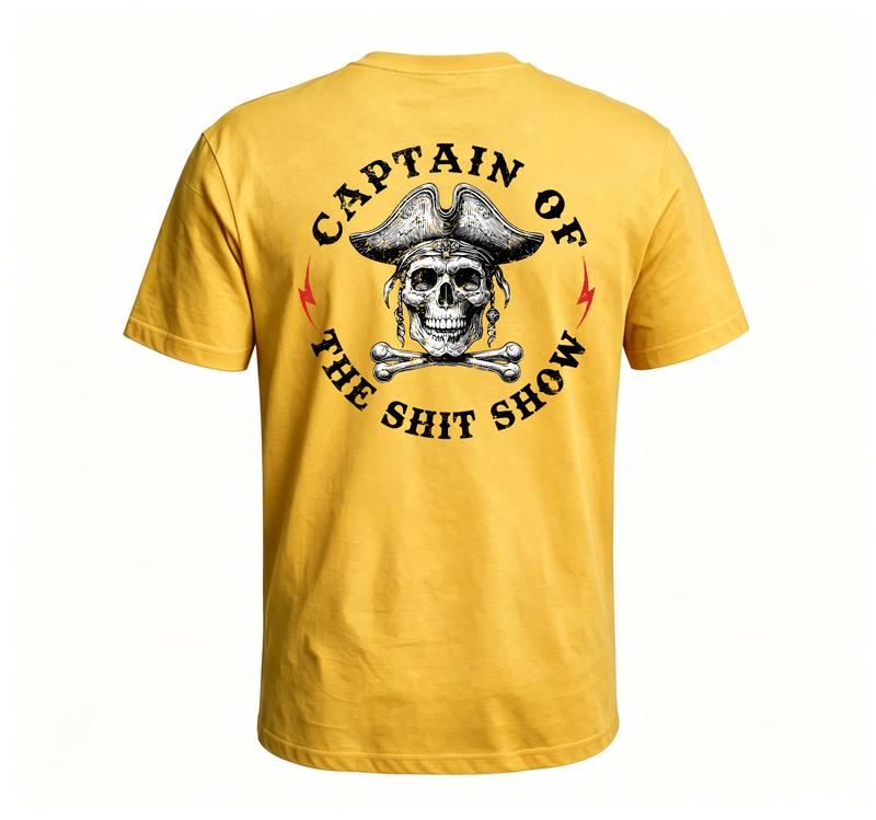 Monkeysober Pure Cotton Men's Suitable For All Seasons Captain Of The Shit Show Skull Print Fashionable And Fun Casual Cotton Colorful Men's T-shirt