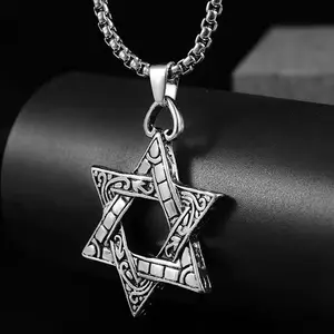 【JOYCE DESIGN】Retro double-sided hexagonal star stainless steel jewelry titanium steel necklace men and women pendant personality hip-hop accessories