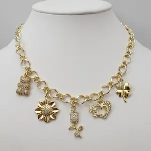 Gold Laminated Chain 20 inch Necklace with multi Pendants
