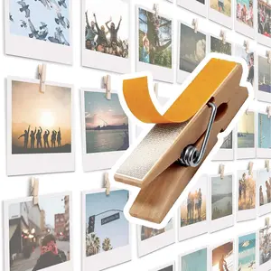 20 Pack Mini Self Adhesive Beige Wood Clips Photo Holders for Wall Picture Poster Artwork Hanging Display Room Decor