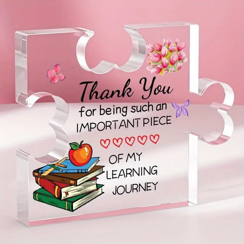 Acrylic Puzzle Piece Statue, Inspirational Teacher Gift, Office Desk Decor, Collectible Item, Artistic Decoration, Thankful Design