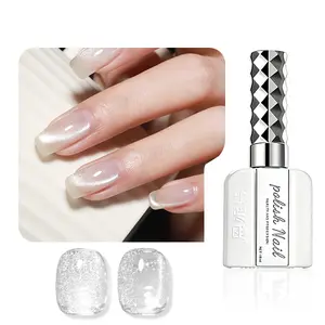 Clear Glass Cat Eye Gel Nail Polish, Zero-Base Transparent Watery Magnetic Gel, High-Flash Crystal Diamond Shimmer Art, UV LED Soak Off Gel for Salon Sheer Nails Manicure  -liquid gel nails