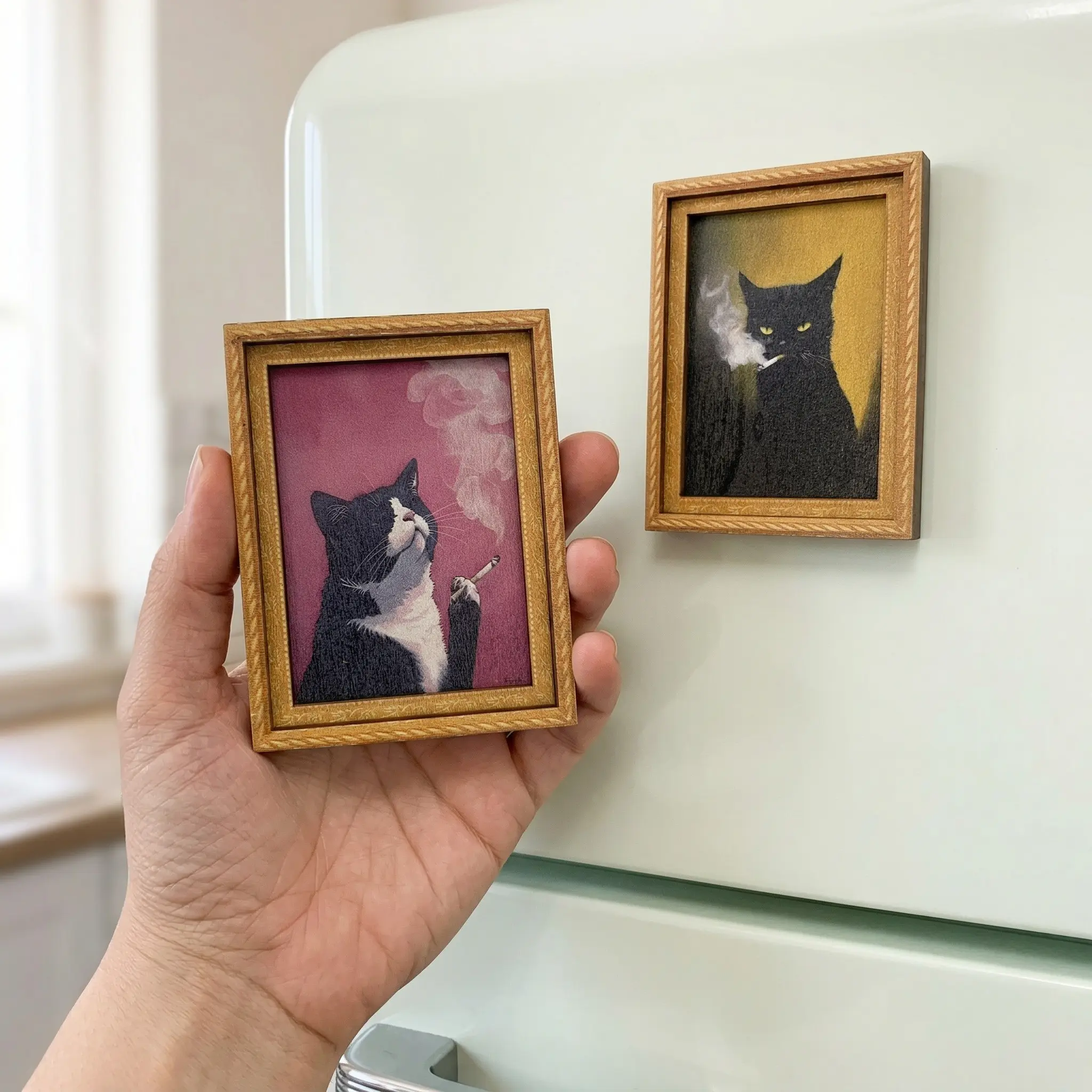 Vintage Black and White Magnetic Kitten Art Decorative Fridge Magnets - Refrigerator Magnets for Fridges, Lockers (Home Decor Supplies)