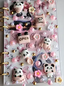 Pink Panda Acrylic A6 Personal Binder, Girly Office Supplies, Aesthetic Office Supplies for Stationery Needs