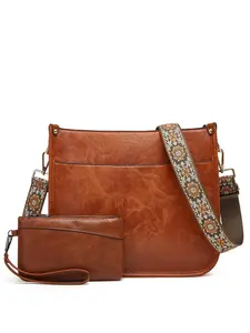 Women's Elegant Vintage Crossbody Bag & Wallet Set, Trendy Casual Minimalist Shoulder Bag Set, Fashionable Bag Set for Daily Use, Adjustable Crossbody Shoulder, Stylish Crossbody