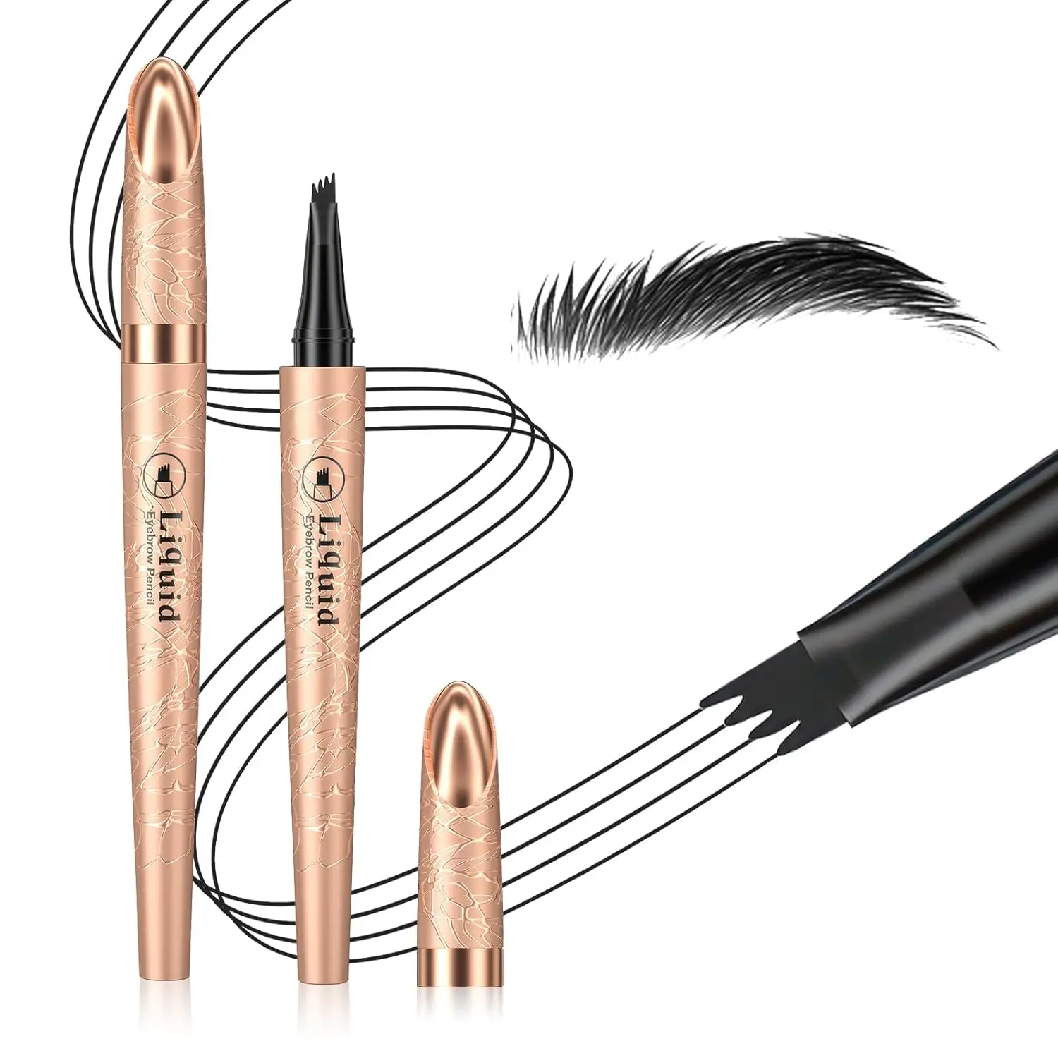 Microblading Eyebrow Pencil - 2026 New 4-Tip Waterproof Brow Pencil with Micro-Fork Tip, Longl Lasting Eyebrow Pen Eyebrow Pencils for Women (Black)
