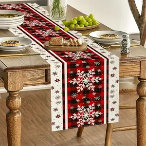 Buffalo Grid Snowflake Table Runner & Napkins Set, Winter Kitchen Decor, Home Party Decoration, Seasonal Festive Design, 13x72 Inches