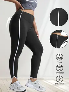 Fashion Casual Sporty Women's Plus Size Tight Pants, High Waisted Legging, High Elasticity, High Waist Control, Soft Fabric, Suitable for Outdoor Sports, Athleisure Pants, Yoga Activewear