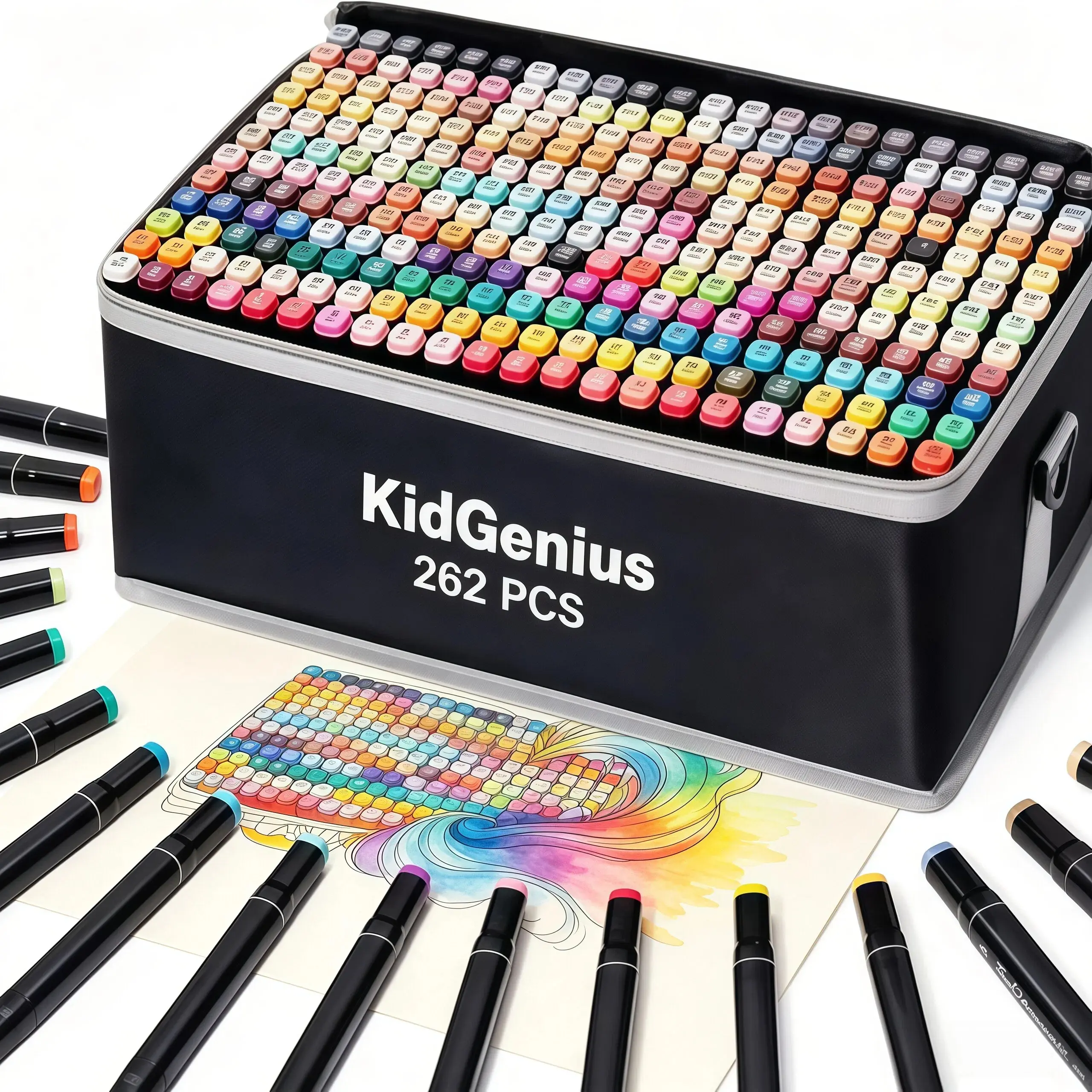 KidGenius Dual-Tip Alcohol Markers Set - 120/168/262-Pack Unisex Creative Tools, Quick-Dry Permanent Markers for Coloring, Fade-Resistant for Sketching, Ideal Gift for Artists