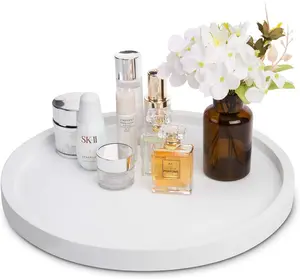 White Round Concrete Vanity Tray for Jewelry, Toiletries and Candles, 16-inch